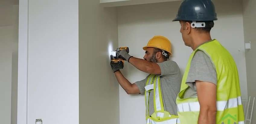 York installer drilling a closet frame in a suite at 37 Johnson Street