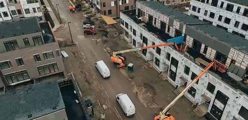 Street view between the Brightwater townhome blocks during construction